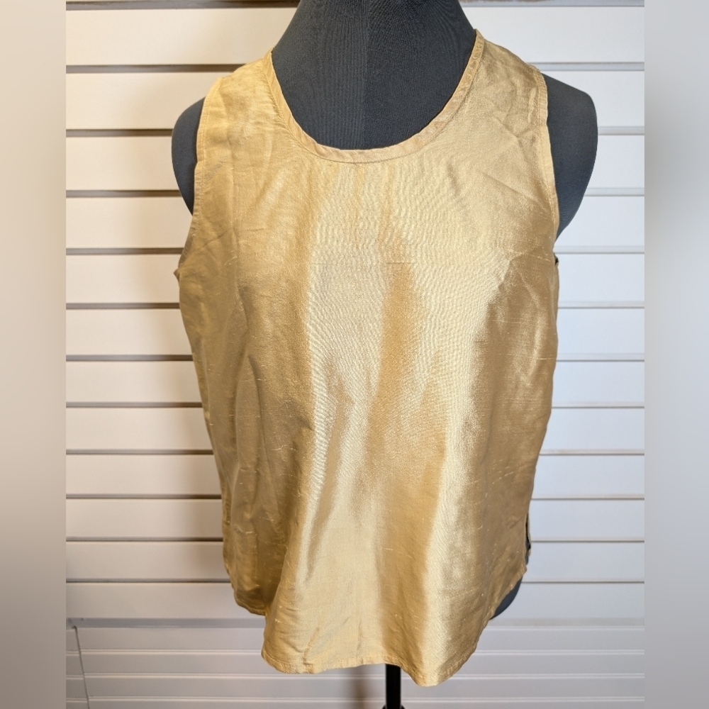 FLAX Silk Tank Top Size Small Gold Minimalist Lagenlook Wardrobe